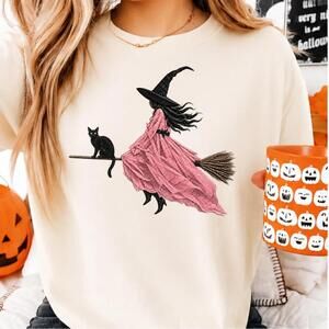 Halloween Witch Shirt For Women, Witch & Black Cat Tee, Cute Witch Halloween